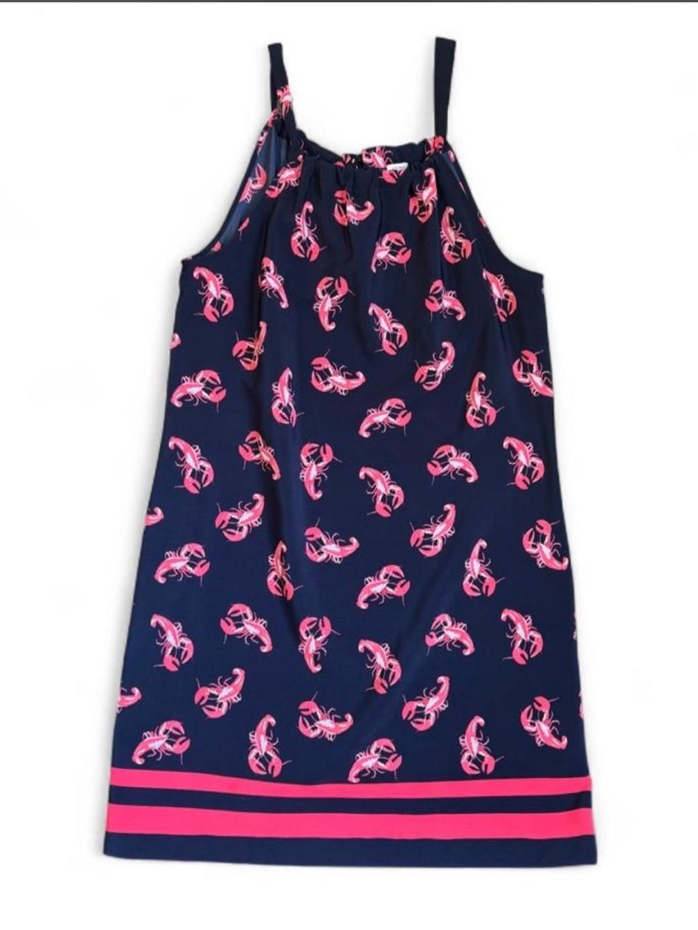 Crown & Ivy XL Navy Pink Lobster Print Keyhole Tie Shift Dress Nautical Coastal